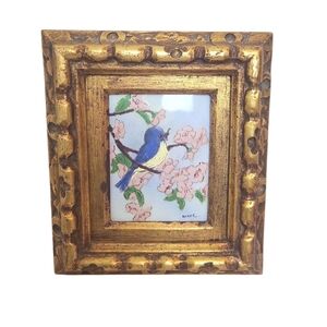 Painted Ceramic Tile Wall Decor Signed Diane Original Blue Bird Japanese